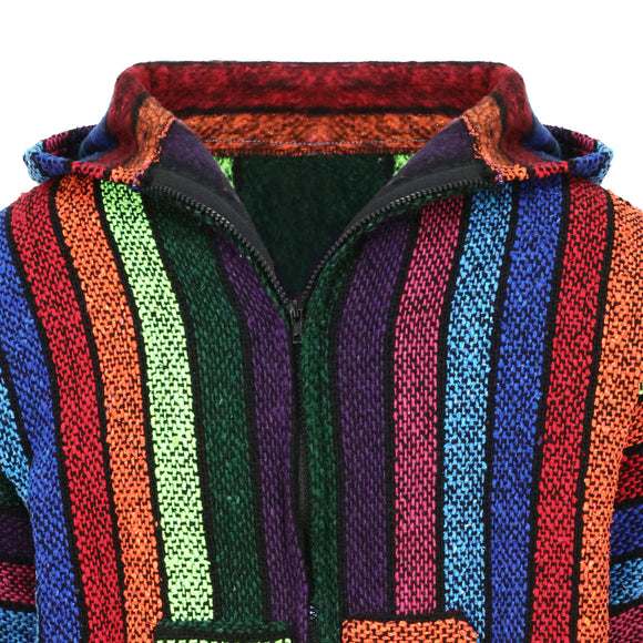 Full length zip rainbow coloured baja hoodie