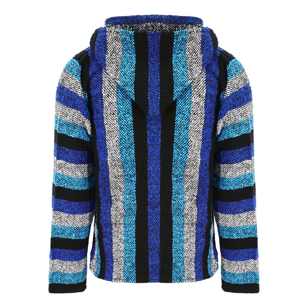 Rear of blue stripe hoodie