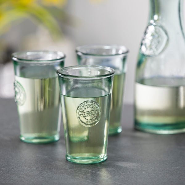 Authentic Recycled Glass Tumbler lifestyle with carafe