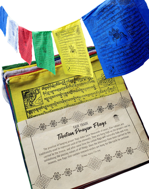 Prayer flags with description text