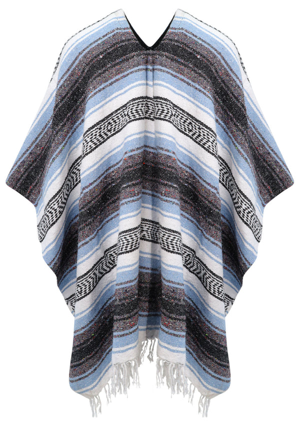 Blue Mexican Blanket Poncho