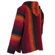 Striped jerga hoodie side angle with shades of red, orange, and black colors on a white background