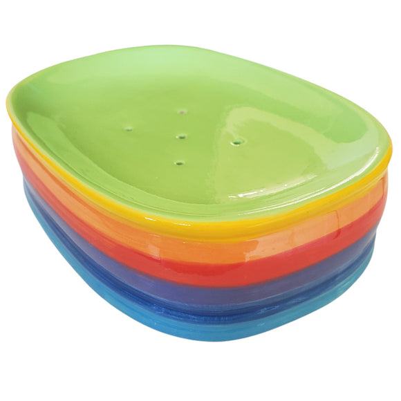 rainbow coloured ceramic soap dish