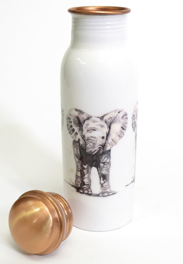 Copper water bottle with lid - baby elephant design