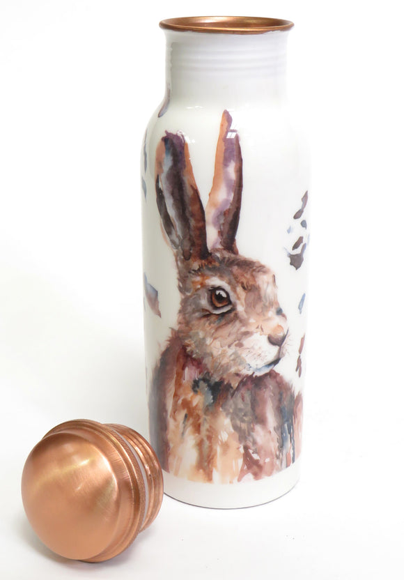 100% pure copper water bottle with Hare design
