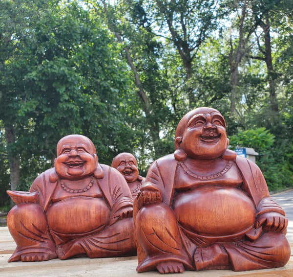 Large laughing wooden buddah