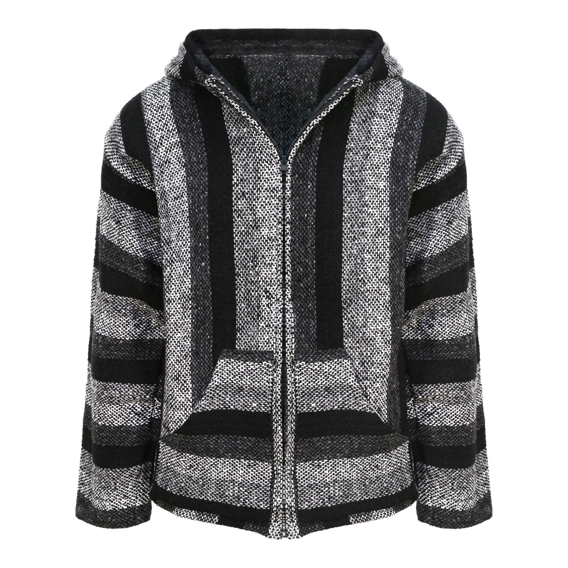 Zipped Mexican Baja Hoodie Grey Stripe – Purity - Main Image