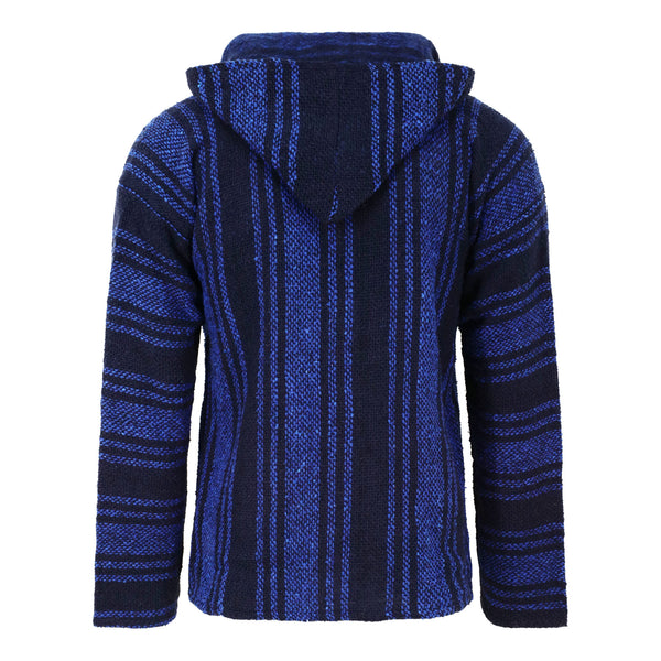 navy blue and black mexican hooded top back