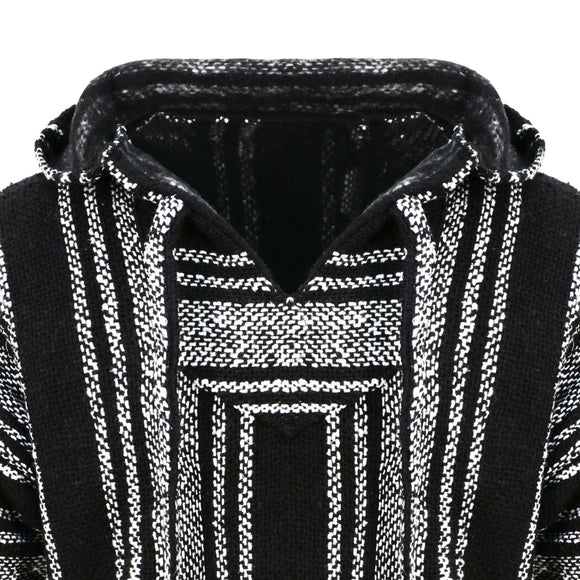 Black and white baja hoodie close up