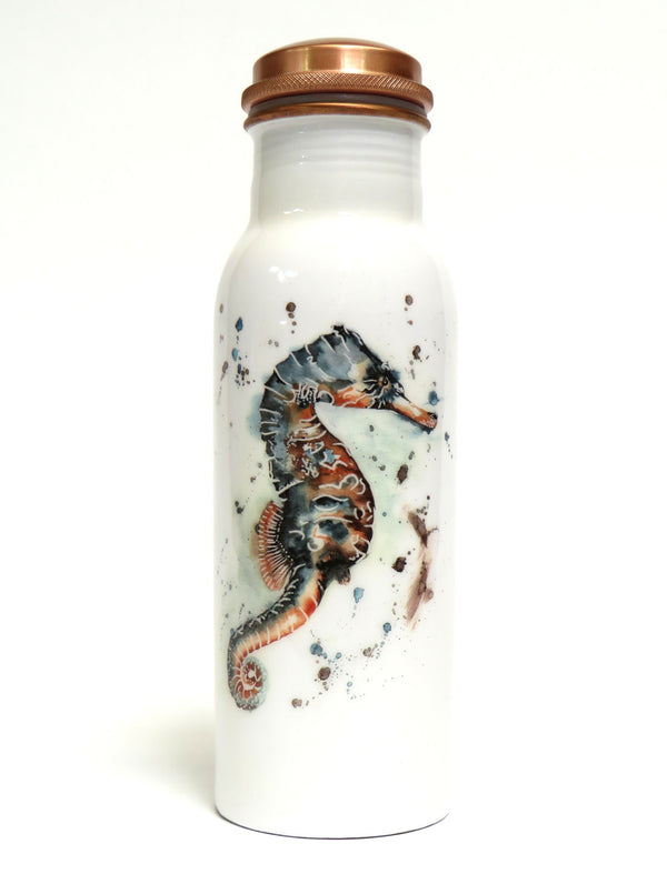 sea horse image on copper water bottle