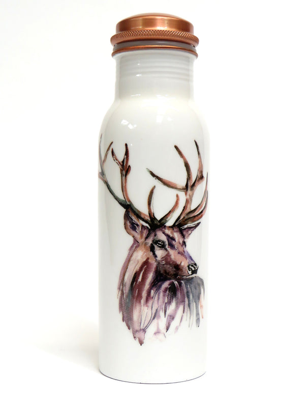 Single large Stags head design on copper water bottle