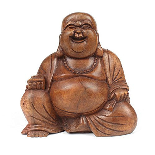 Large wooden laughing buddha