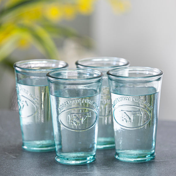 Recycled Glass Tumblers 'Absolutely Pure Milk' - Set of 4