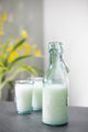 Recycled Glass Tumblers 'Absolutely Pure Milk' and milk bottle