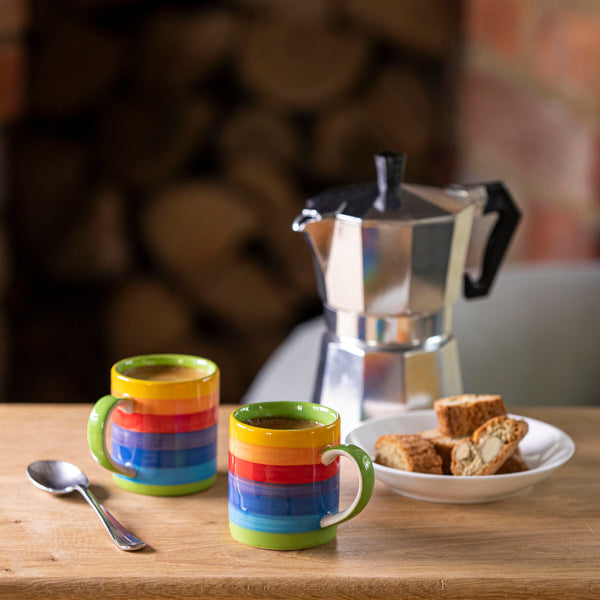 rainbow espresso cups with stovetop expresso maker