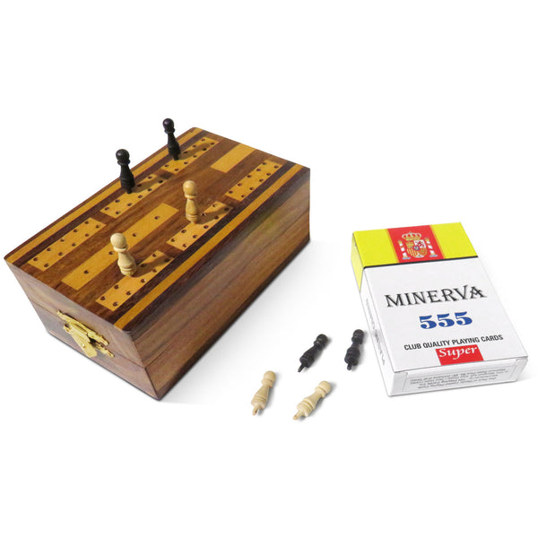 Wooden Folding cribbage board with cards