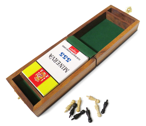 Wooden folding cribbage board, insde