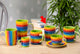 Rainbow coloured mugs