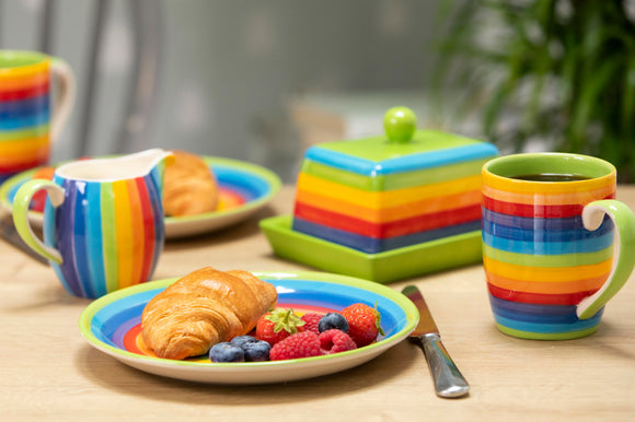 Medium Rainbow striped plate lifestyle