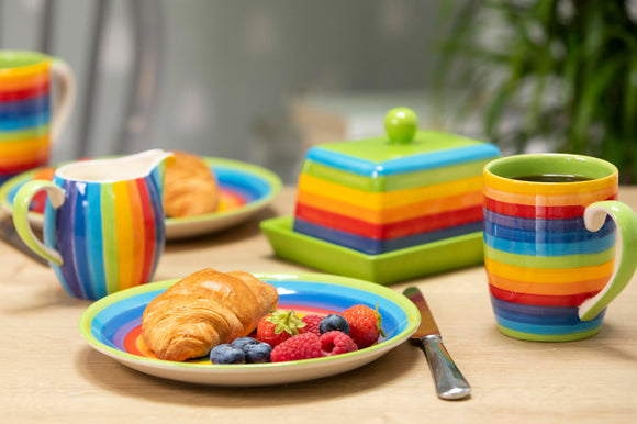 Medium Rainbow striped plate lifestyle