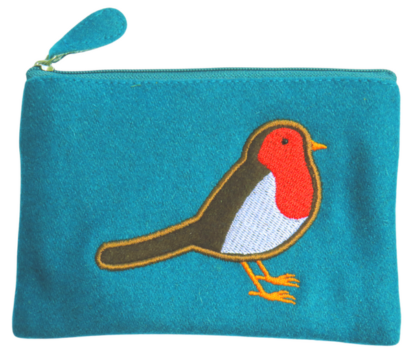 Blue Felt purse with robin