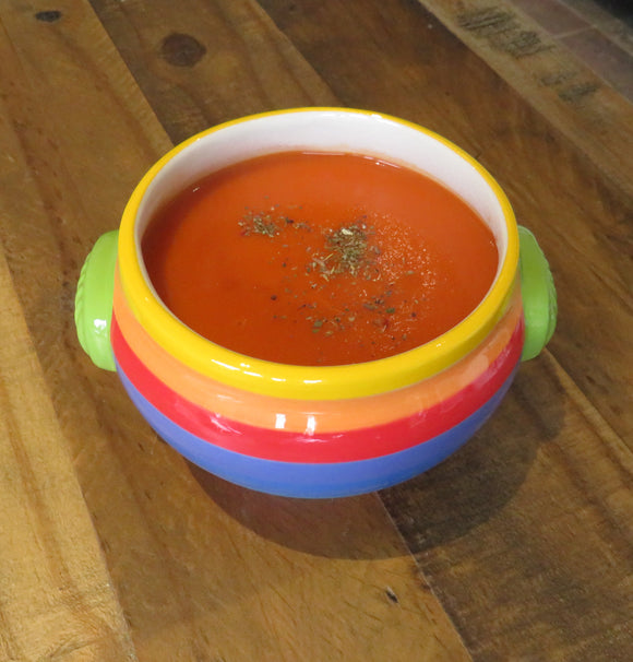 rainbow soup bowl with yummy soup